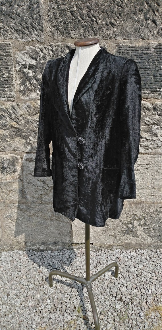 Vintage 30s Black Crushed Velvet and Diamante Eve… - image 1