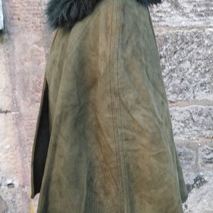 Vintage 60s Green Suede and Faux Fur Cape image 3