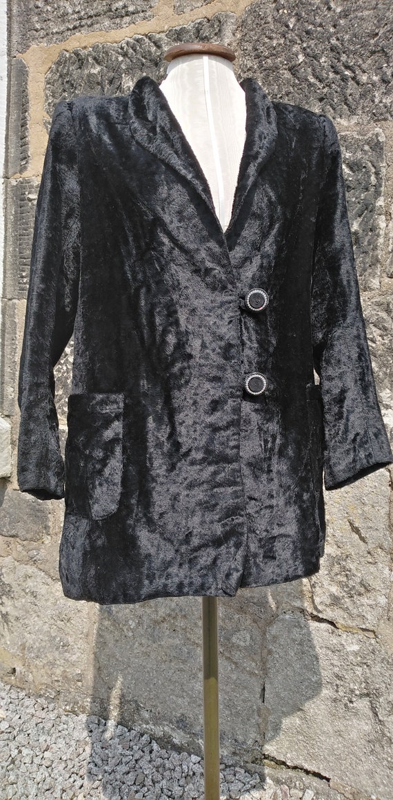 Vintage 30s Black Crushed Velvet and Diamante Eve… - image 3