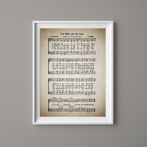 It Is Well With My Soul Hymn Print - Sheet Music - Hymn Art - Wall Art - Home Decor - Hymnal Sheet - Gift - Instant Download -  #HYMN-002