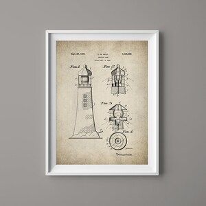 Lighthouse Patent Print - Beach House Art - Marine Art - Reading Lamp - Patent Poster - Lighthouse Reading Lamp - Instant Download - #071