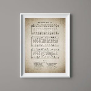 My Country Tis of Thee Print - Sheet Music Art - Patriotic Art  - America Home Decor - Music Sheet - Gift - Instant Download - #HYMN-063