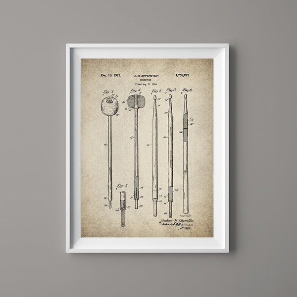 Vintage Drum sticks Patent Print, Drum Sticks Poster - Drummer Gift - Music Room Decor - Musical Instruments - Band Poster - #142