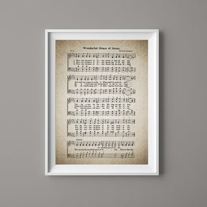 Wonderful Grace of Jesus Hymn Print  - Wall Art - Sheet Music- Home Decor - Inspirational Art - Gift - Instant Download - #HYMN-015