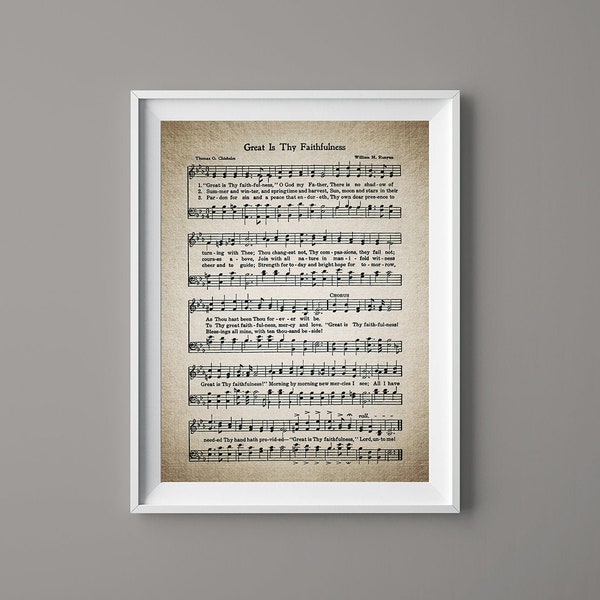 Great is thy Faithfulness Hymn Print - Wall Art - Sheet Music- Home Decor - Inspirational Art - Gift - Instant Download - #HYMN-043