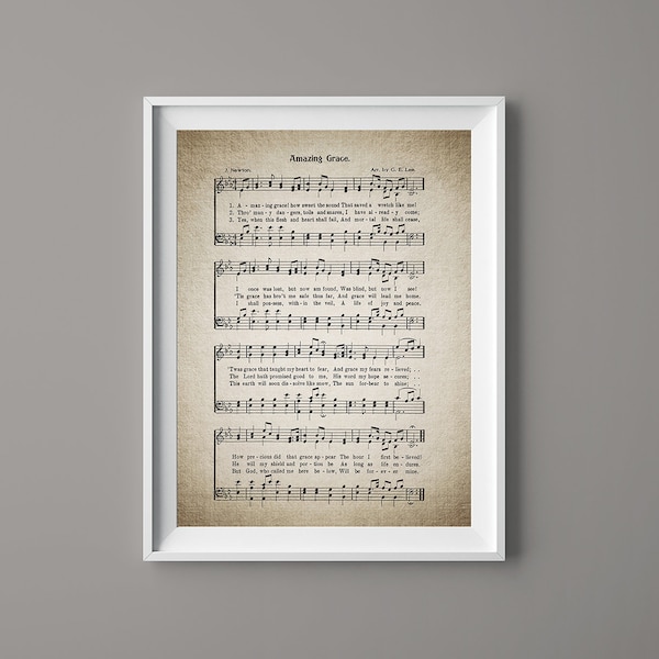 Amazing Grace Hymn Print - Sheet Music Art - Hymn Art - Hymnal Sheet- Home Decor - Inspirational Art - Gift - Instant Download - #HYMN-017