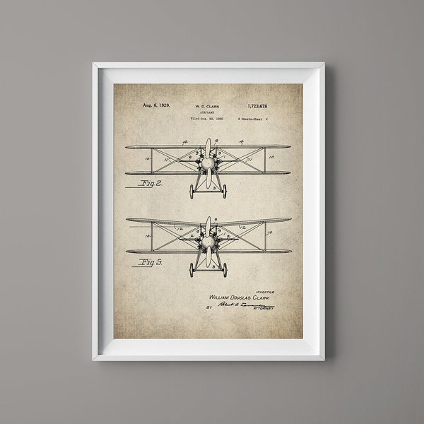 Biplane Patent Print - Airplane Poster - Aviation Art - Propeller Airplane - Pilot Gift - Patent Poster - Instant Download - #070