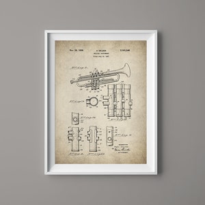 Trumpet Patent Print Poster - Trumpet Art - Music Room Decor - Musical Instrument Patent - Trumpet Art - Musician Gift - #088