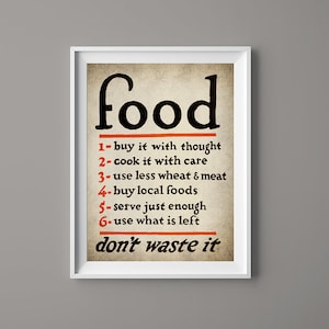 Vintage Cook It With Care Food Poster - Don&#39;t Waste It Food Sign Illustration - digital download