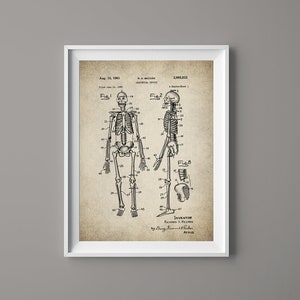 Vintage Skeleton Patent Print - Human Bones- Skeleton Poster - Anatomical Skeleton - Medical Skeleton - Doctors Office Decor - Bones - #137