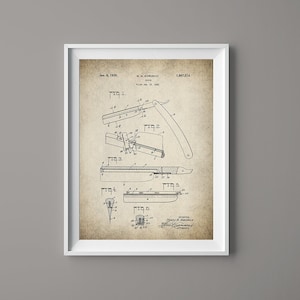 Vintage Straight Razor Barber Tool- Patent Print- Instant Download - Ready to Print - #061