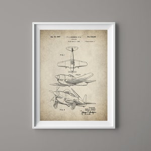 Airplane Patent Print - Airplane Poster - Aviation Art - Propeller Airplane - Pilot Gift - Patent Poster - Instant Download - #069
