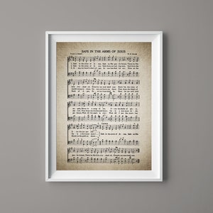 Sicuro tra le braccia di Jesus Print - Hymnal foglio spartiti-Home Decor - d&#39;ispirazione Art - regalo - Download immediato - #HYMN-037
