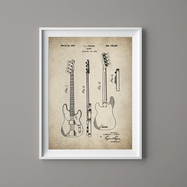 Precision Bass Guitar Patent Print Poster - Bass Blueprint - Guitar - Bass Guitar Patent - Musician Gift - #085