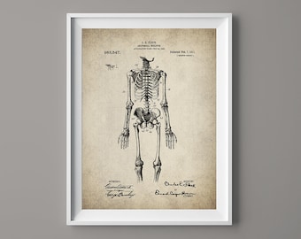 Vintage Human Anatomy Medical Poster - Skeleton Patent Print - Skeleton Poster - Medical Skeleton - Doctors Office Decor - Bones - #135