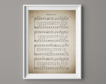Amazing Grace Hymn Print - Sheet Music Art - Hymn Art - Hymnal Sheet- Home Decor - Inspirational Art - Gift - Instant Download - #HYMN-017