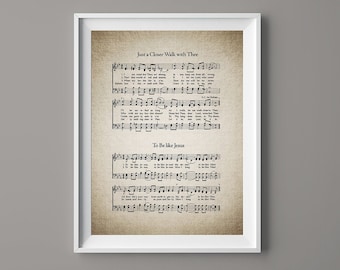 Gewoon een closer Walk met u hymne print-Sheet Music Art-Hymn Art-hymne blad-Home decor muziekblad gift Instant downloaden #HYMN-054