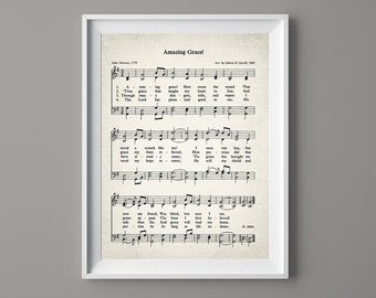 Amazing Grace Hymn Print - Sheet Music Art - Hymn Art - Hymnal Sheet- Home Decor - Inspirational Art - Gift - Instant Download - #HYMN-017