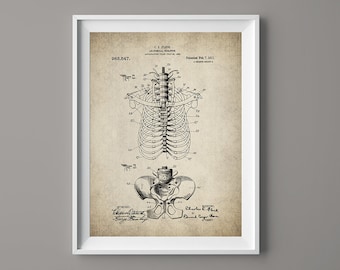 Vintage Skeleton Patent Print - Human Spine - Skeleton Poster - Anatomical Skeleton - Medical Skeleton - Doctors Office Decor - Bones - #136