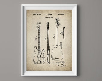 Precision Bass Guitar Patent Print Poster - Bass Blueprint - Guitar - Bass Guitar Patent - Musician Gift - #085
