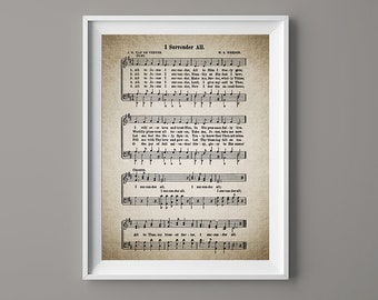 I Surrender All Hymn Print - Sheet Music Art - Hymn Art - Hymnal Sheet - Home Decor - Music Sheet - Gift - Instant Download - #HYMN-056