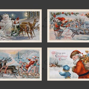 Vintage kerstkaartenset - Kerstkaarten - 10 kaarten - Digitale download - Kerstkaarten van de Kerstman