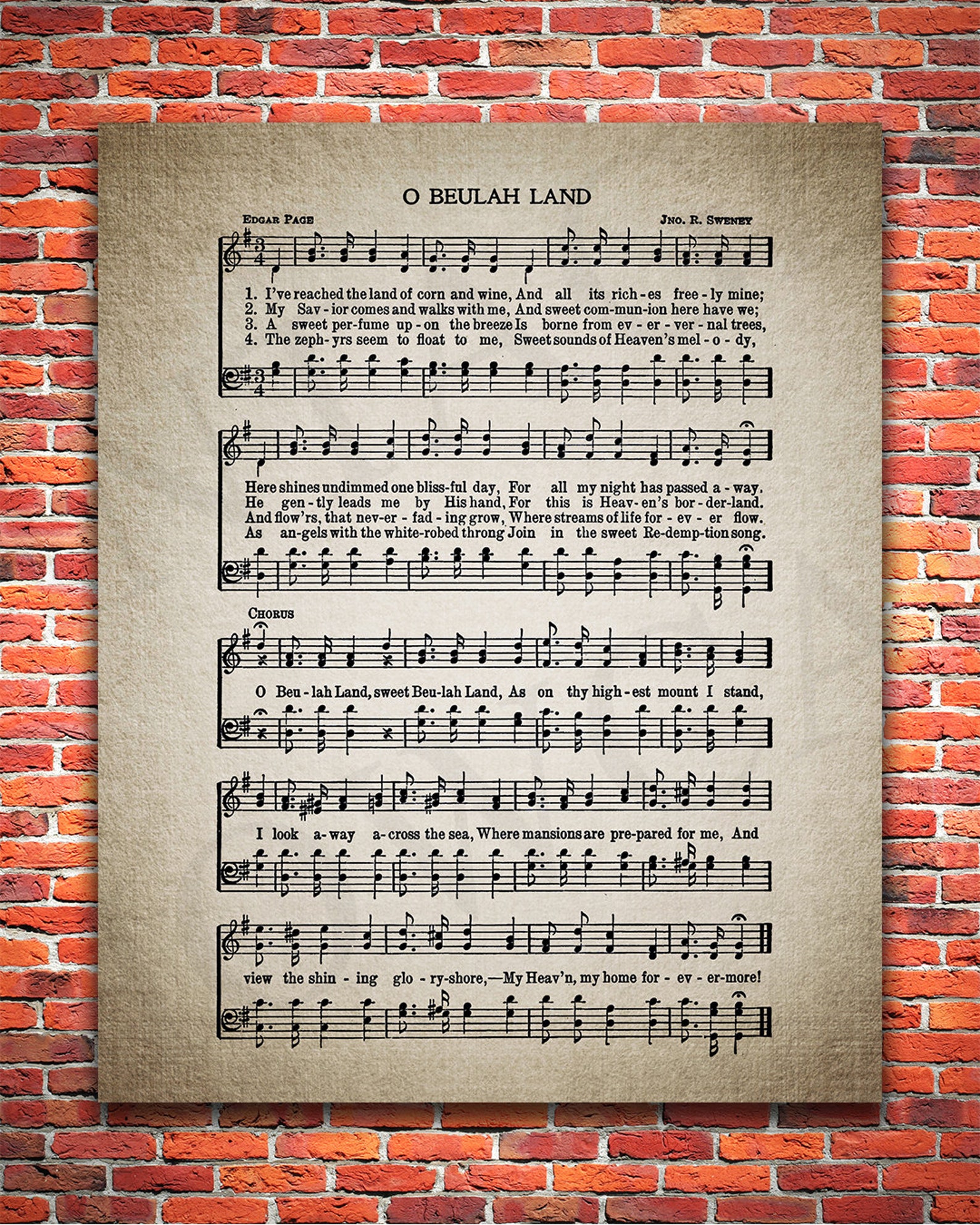 O Beulah Land Hymn Print Hymnal Sheet Sheet Music Home Etsy