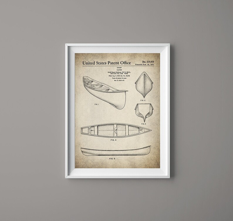 Vintage Canoe Patent Poster Print Patent Print Art Outdoor Etsy