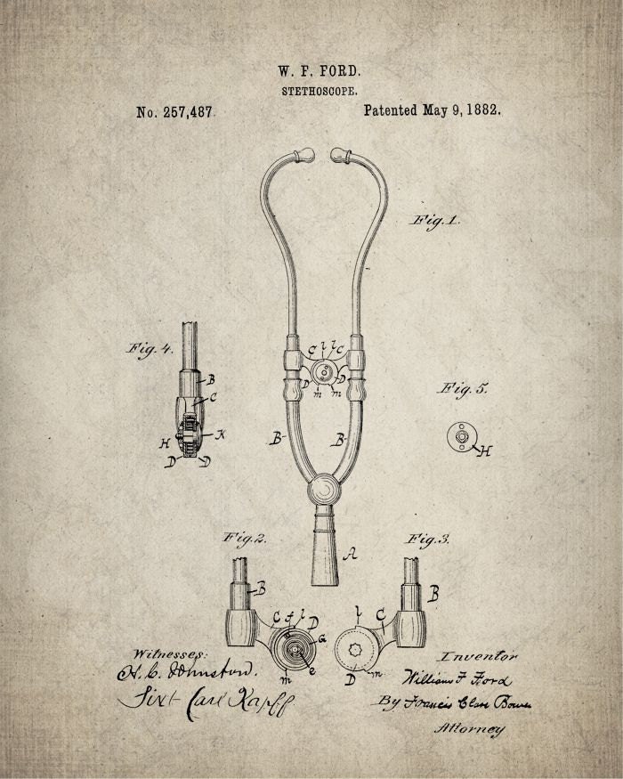 Vintage Stethoscope Patent Poster Print - Doctors Stethoscope - Nurses ...