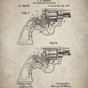 Vintage Smith &amp; Wesson Revolver Patent Print - Antique Patent Poster - Instant Download - Hand ...