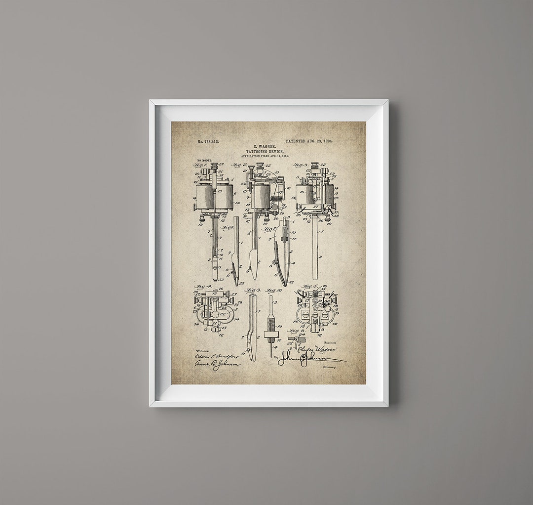 Vintage Tattoo Machine Patent Print Tattoo Pen Tattoo Poster Tattoo