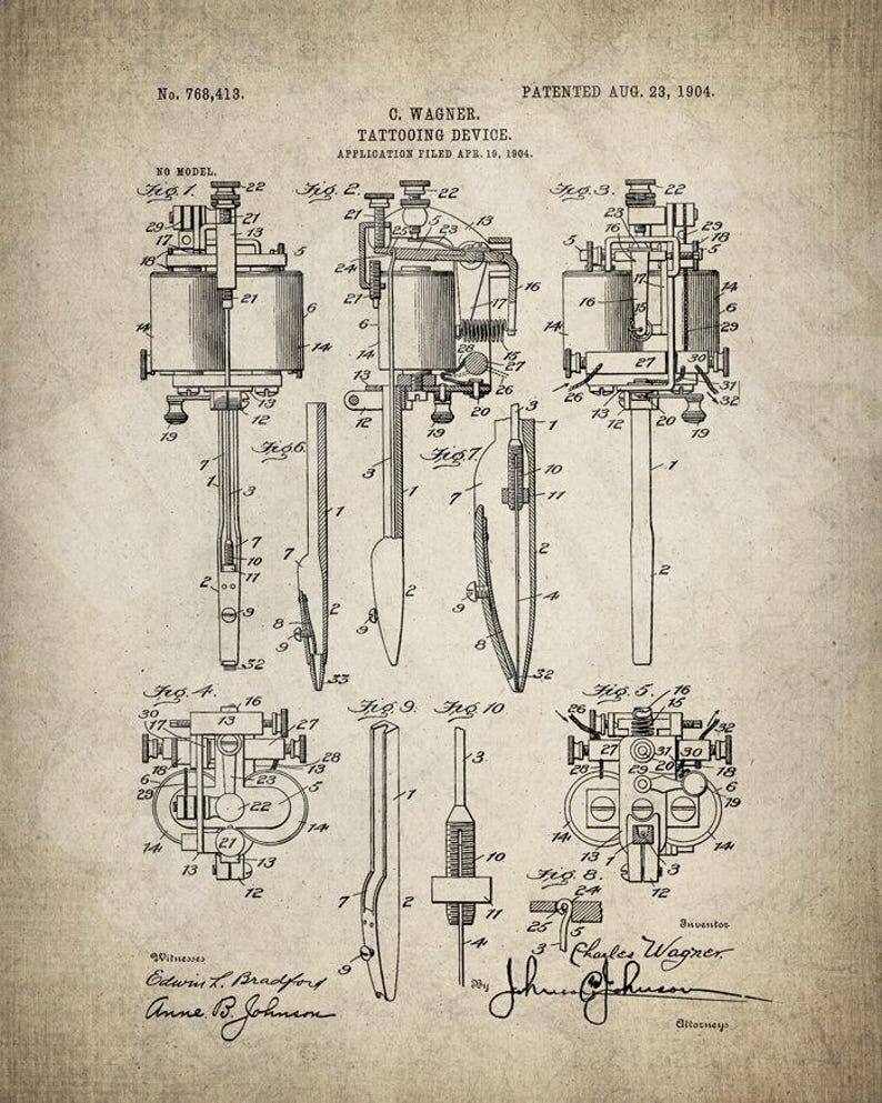 Vintage Tattoo Machine Patent Print Tattoo Pen Tattoo Etsy