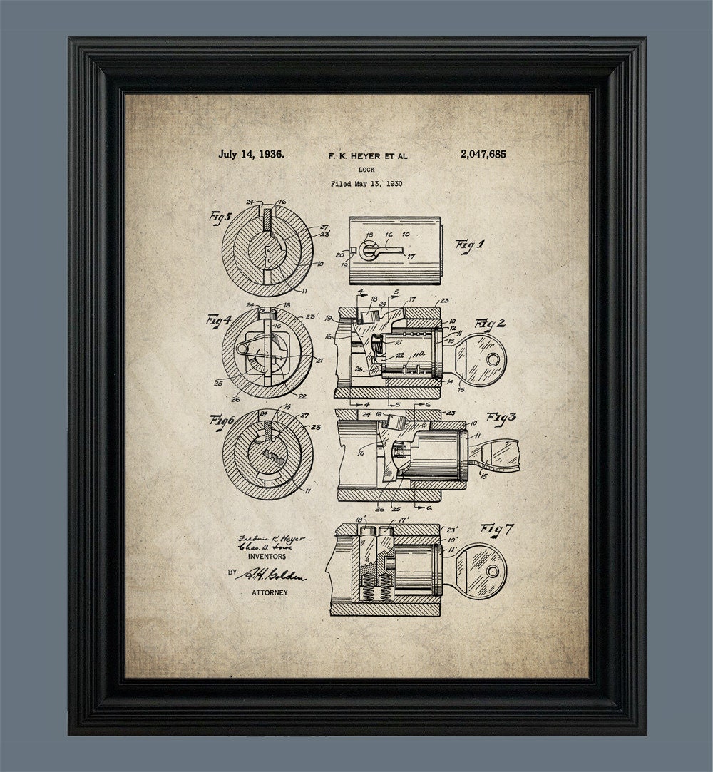 Tumbler Lock Patent Print Locksmith Gift Locksmith Art Etsy Australia