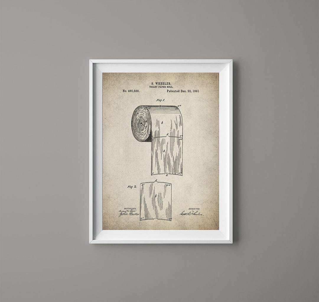 Vintage Toilet Paper Roll Patent Print Poster - Bathroom Art - Bathroom ...