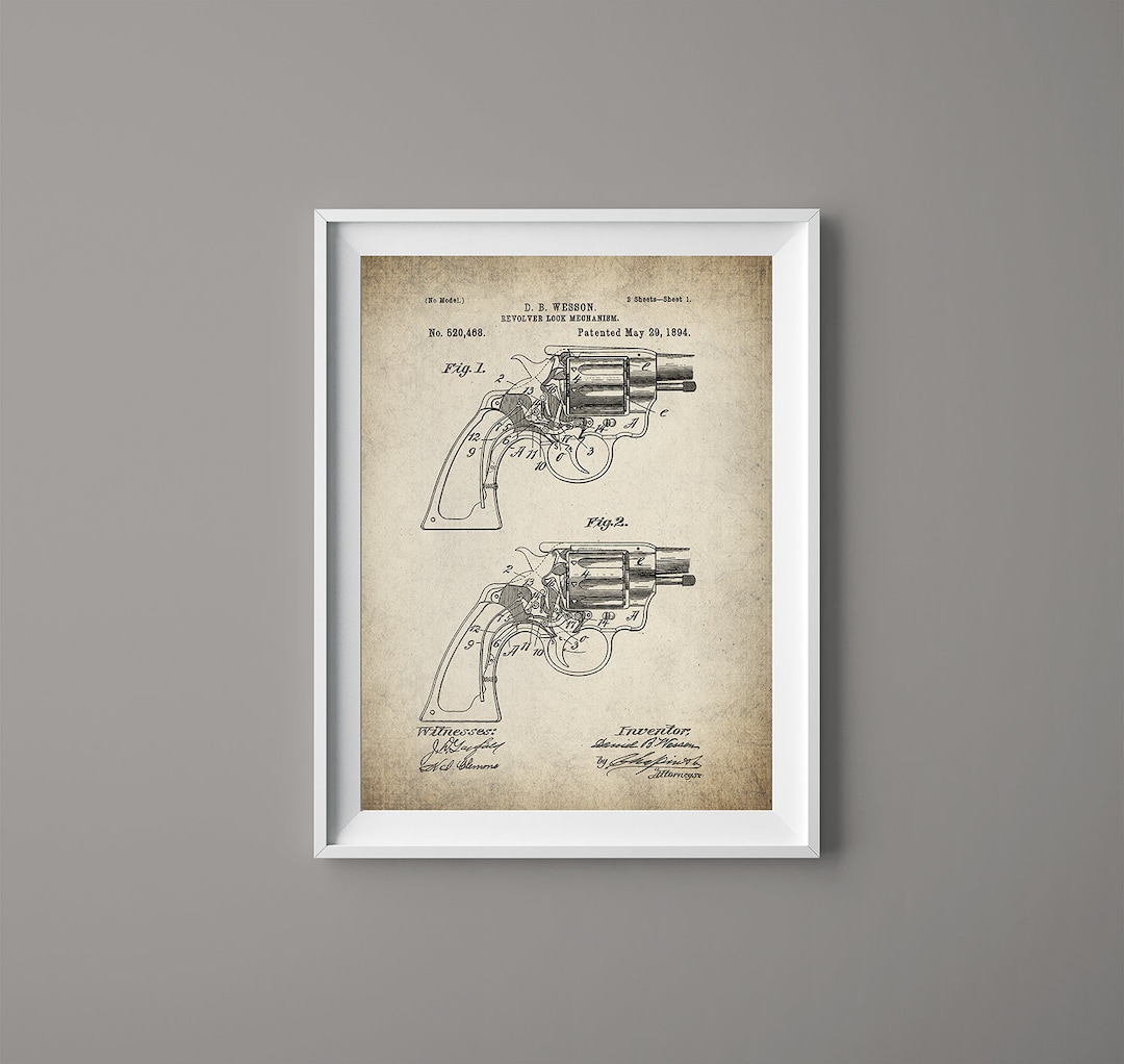 Vintage Smith &amp; Wesson Revolver Patent Print - Antique Patent Poster - Instant Download - Hand ...