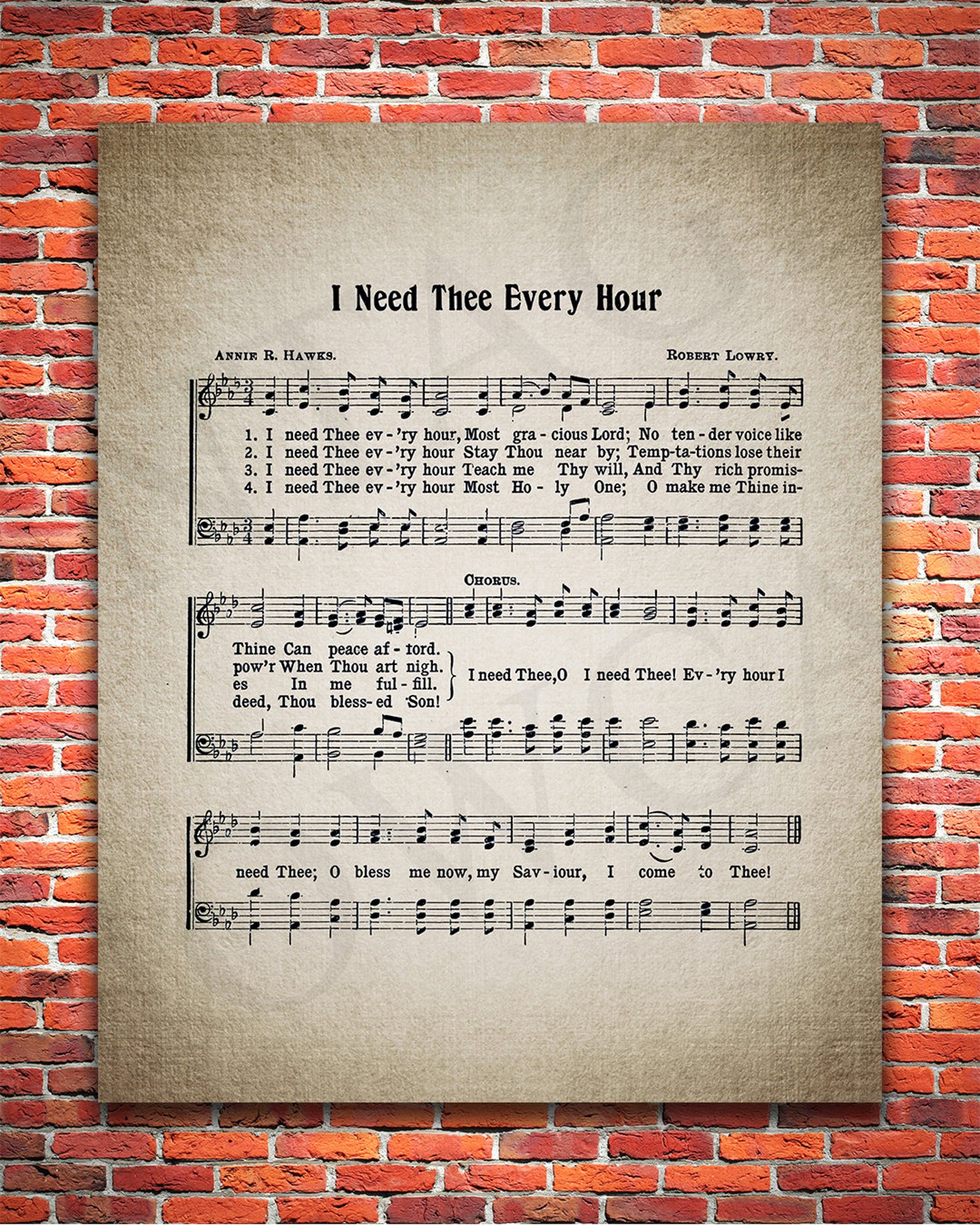 I need thee every hour hymn print hymnal art sheet music etsy