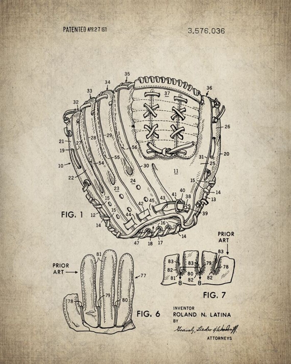 Baseball Glove Patent Print Vintage Baseball Glove Etsy