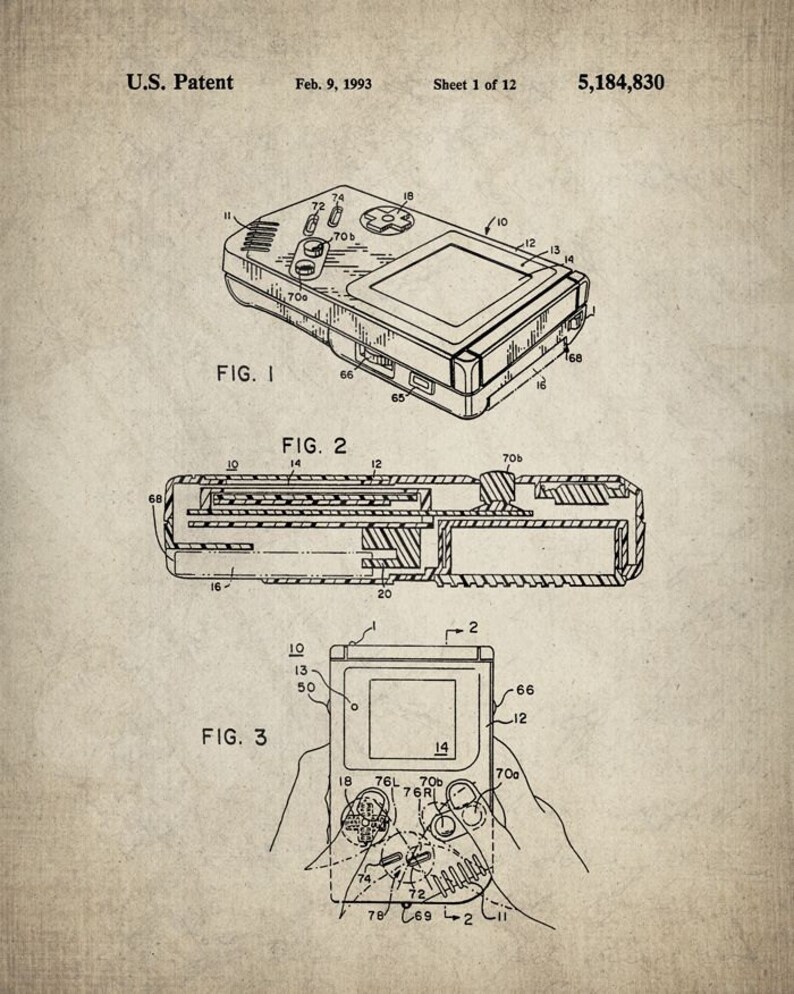 Nintendo Gameboy Patent Art Poster Game Boy Nintendo | Etsy