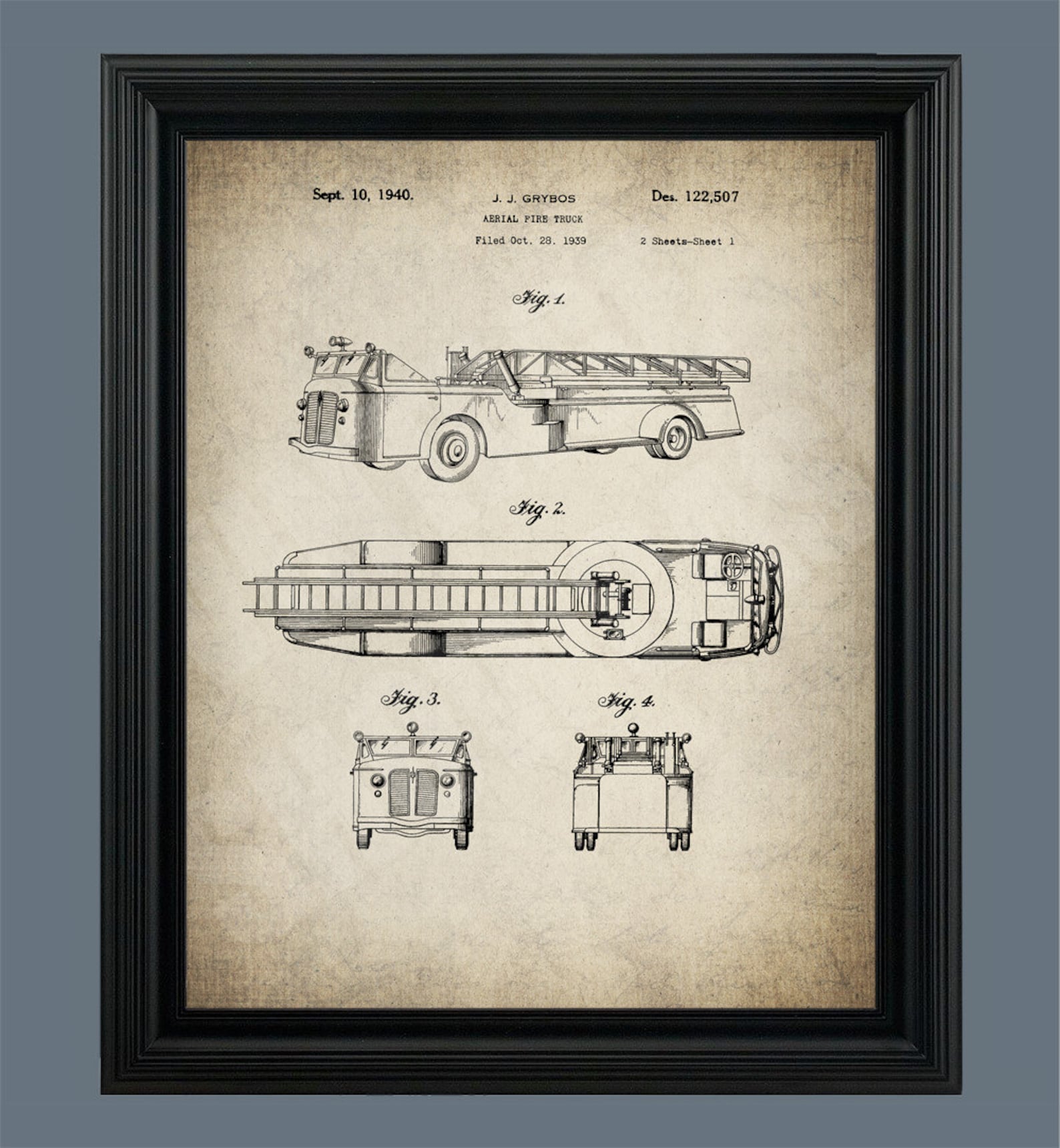 Vintage Fire Truck Patent Poster Fire Engine Print Fire Ladder