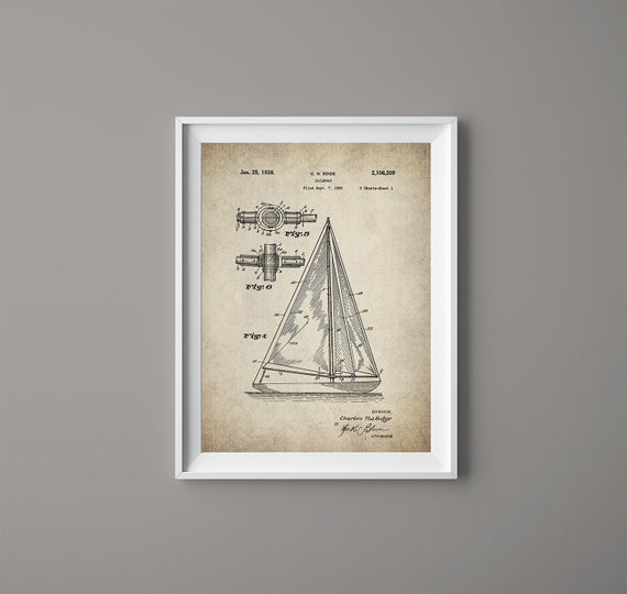 Sailboat Patent Print - Sailboat Poster - Sailboat Art - Vintage Boat Poster - Patent Poster - Instant Download - Ready to Print - #068