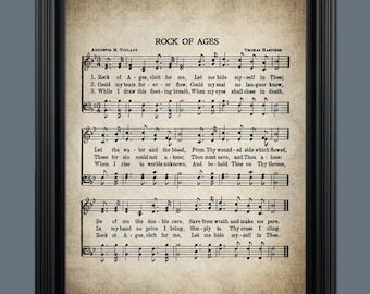 Rock of Ages Hymn Print - Sheet Music Art - Hymn Art - Hymnal Sheet- Home Decor - Inspirational Art - Gift - #HYMN-079
