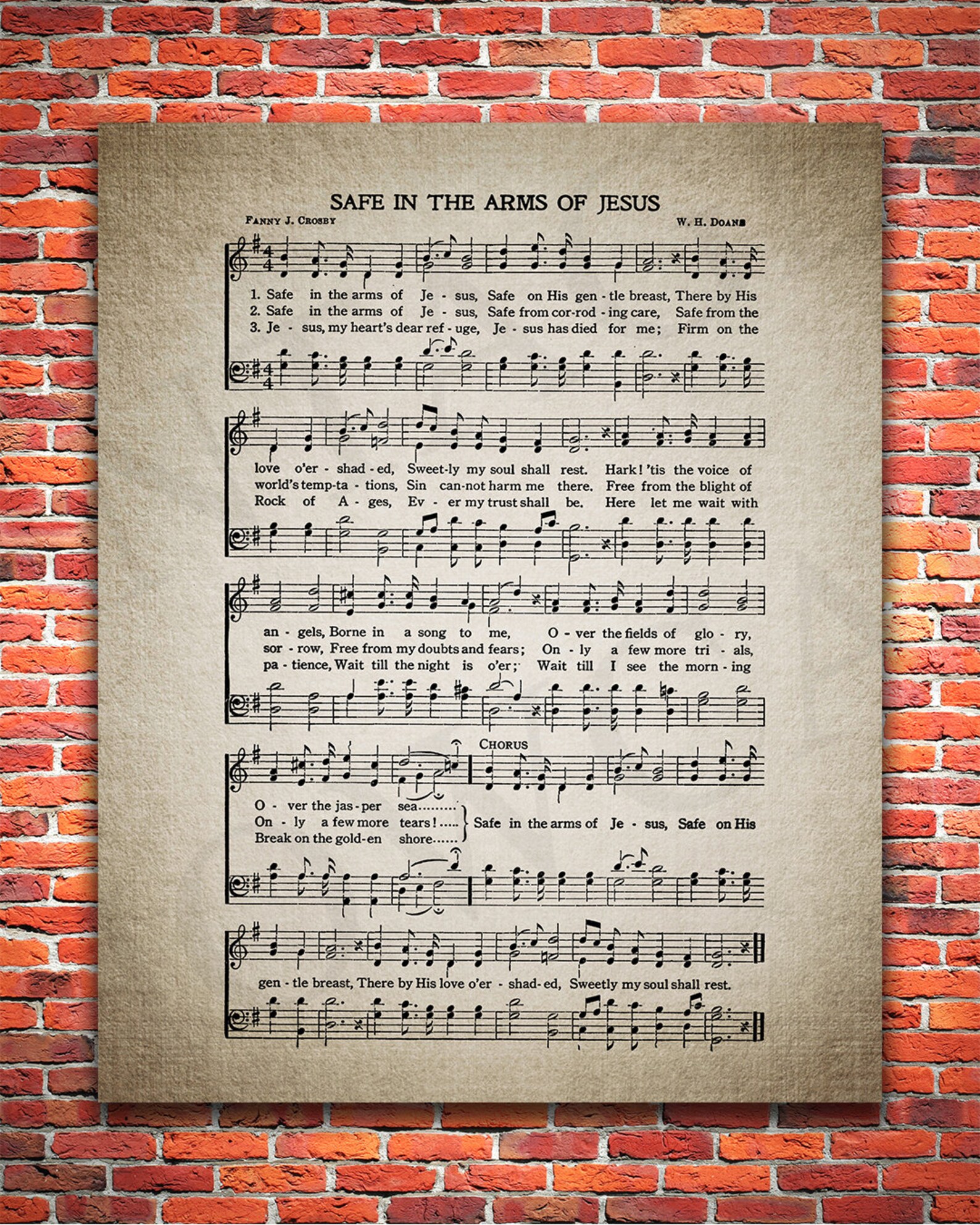 Safe in the Arms of Jesus Print Hymnal Sheet Sheet Music Home Decor ...