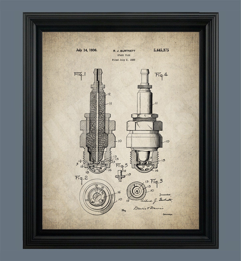 Spark Plug Patent Print Poster Car Part Art 50