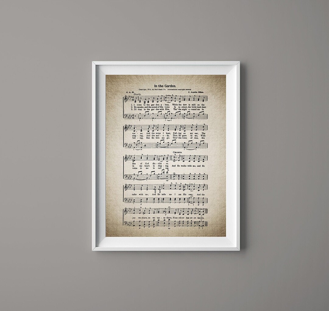 In the Garden Hymn Print - Sheet Music Art - Hymn Art - Hymnal Sheet ...