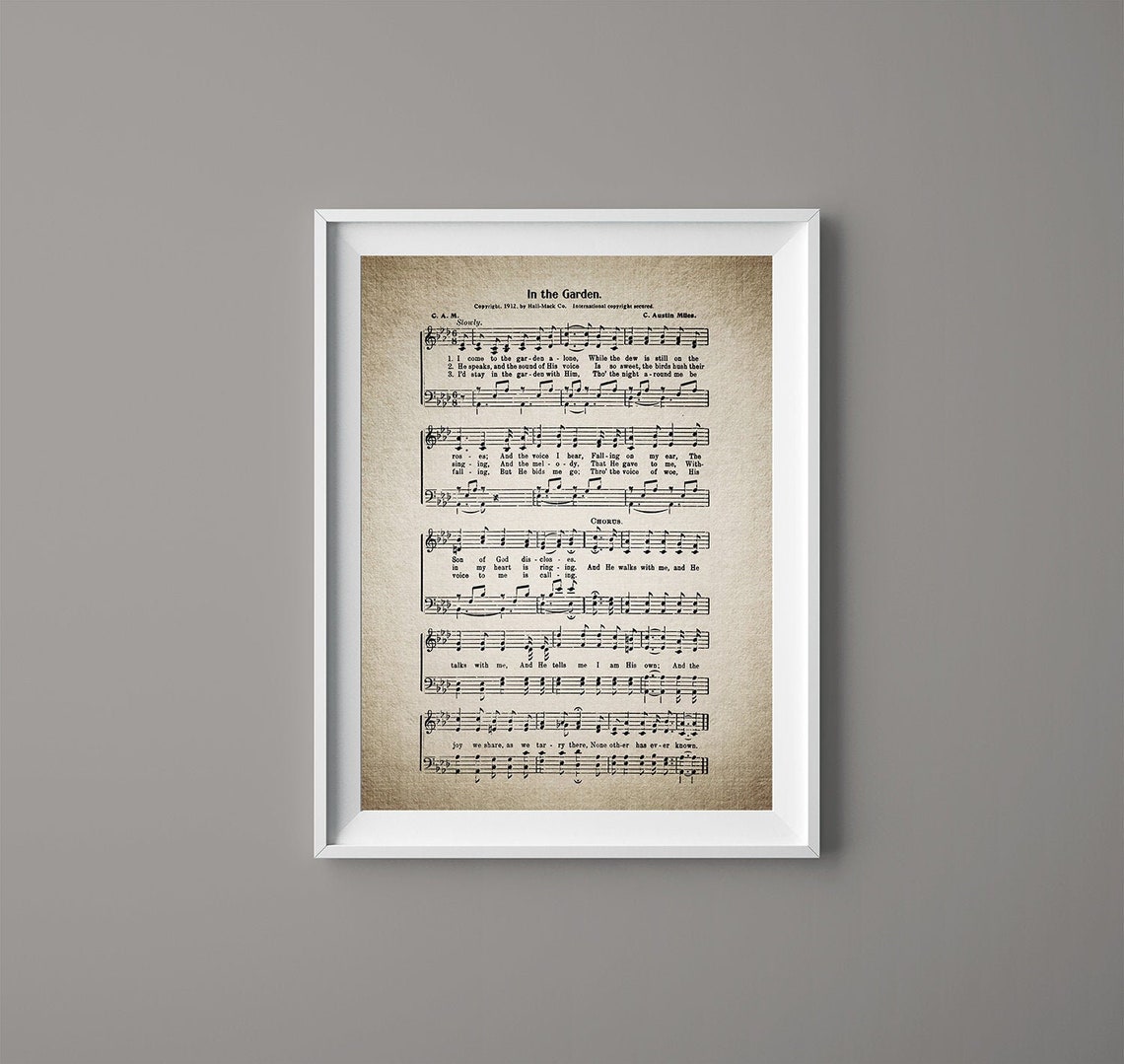In the Garden Hymn Print Sheet Music Art Hymn Art Hymnal | Etsy