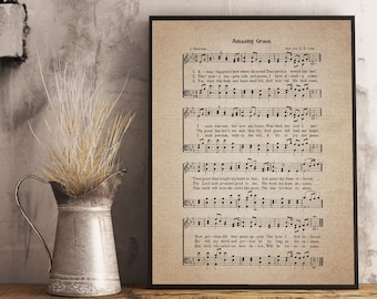 Amazing Grace Hymn Print - Sheet Music Art - Hymn Art - Hymnal Sheet- Home Decor - Inspirational Art - Gift - Instant Download - #HYMN-K-017
