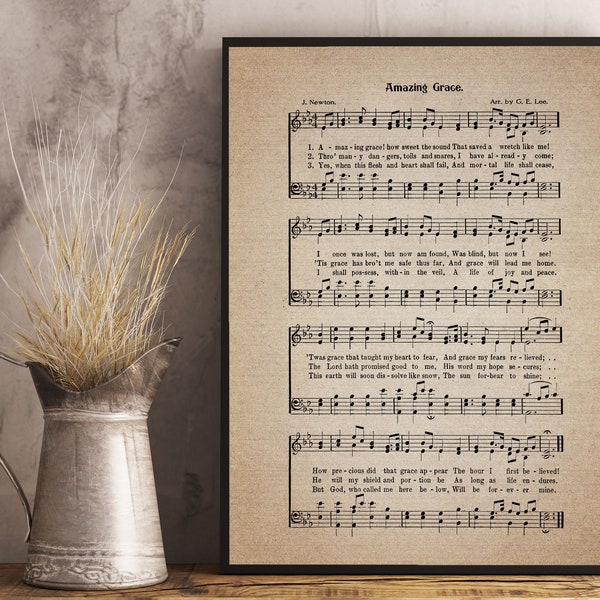 Amazing Grace Hymn Print - Sheet Music Art - Hymn Art - Hymnal Sheet- Home Decor - Inspirational Art - Gift - Instant Download - #HYMN-K-017