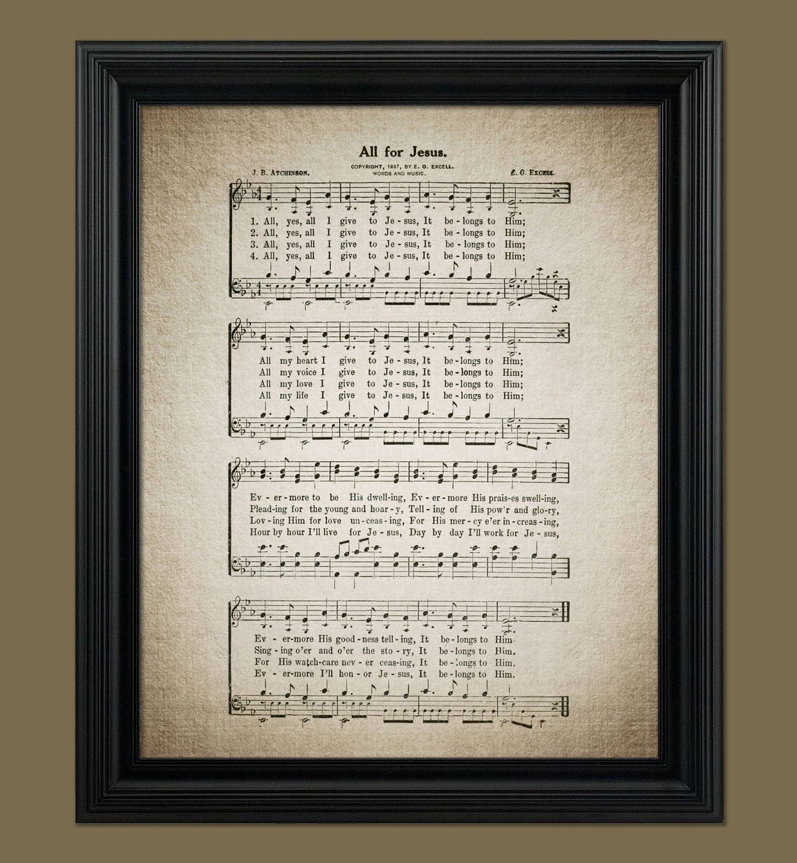 All for Jesus Hymn Print Sheet Music Home Decor Christian - Etsy