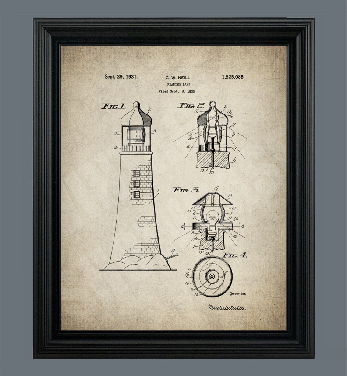 Lighthouse Patent Print - Beach House Art - Marine Art - Reading Lamp ...
