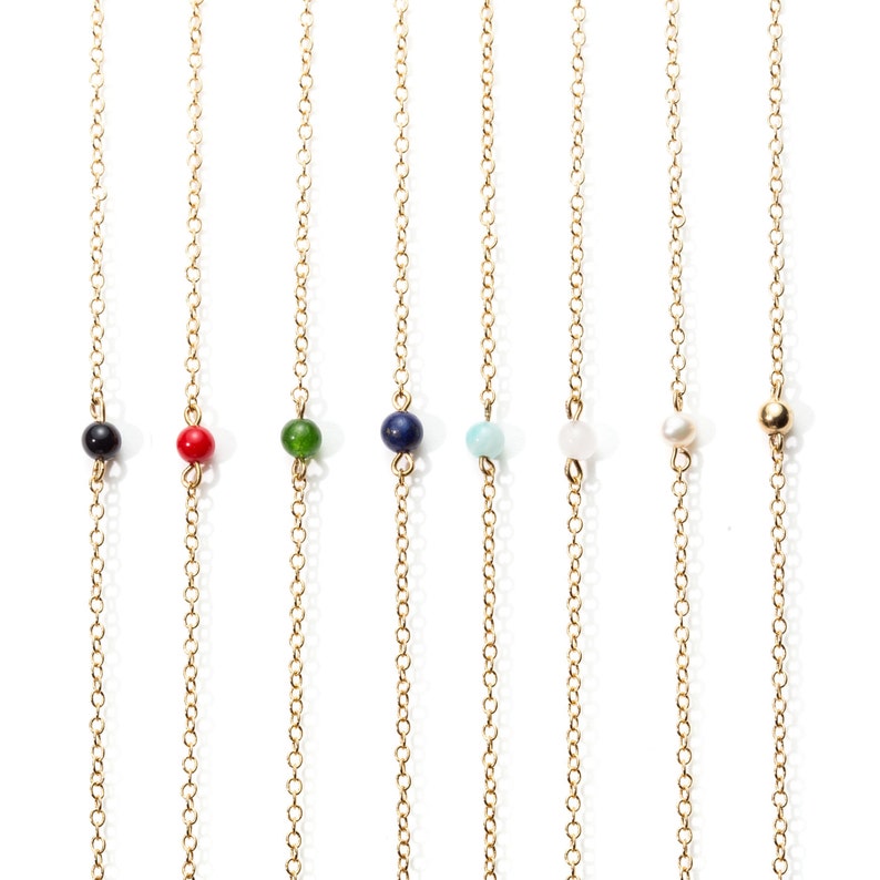 Fine gold necklace with brass and black agate beads Stacking necklaces 24 carats fine gold chain New collection